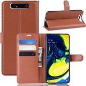 Litchi Texture Wallet Leather Stand beschermhoes voor Samsung A80 / A90 (bruin)