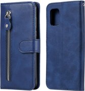 Voor Samsung Galaxy A71 5G Mode Kalfs Textuur Rits Horizontale Flip Leren Case met Houder & Kaartsleuven & Portemonnee (Blauw)