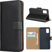 Voor Galaxy A41 lederen horizontale flip-holster met magnetische sluiting en beugel en kaartsleuf en portemonnee (zwart)
