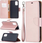 Voor Samsung Galaxy A02s (EU-versie) Litchi Texture Pure Color Horizontale Flip Leather Case met houder & kaartsleuven & portemonnee & Lanyard (Rose Gold)