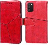 Voor Samsung Galaxy A02s (EU-versie) Geometrische stiksels Horizontale flip TPU + PU lederen tas met houder & kaartsleuven en portemonnee (rood)
