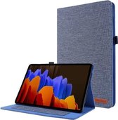 Voor Samsung Galaxy Tab S7 + / T970 Horizontale Flip TPU + stof PU lederen beschermhoes met naamkaartclip (donkerblauw)