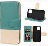 Voor iPhone 12 Pro Max Splicing Color Horizontale Flip lederen tas met houder & fotolijst & kaartsleuven & portemonnee (groen)
