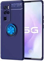 Voor VIVO X50 Pro + metalen ringhouder 360 graden roterende TPU-hoes (blauw + blauw)