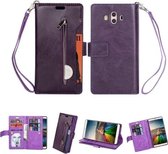 Voor Huawei Mate 10 Multifunctionele Rits Horizontale Flip Leren Case met Houder & Portemonnee & 9 Kaartsleuven & Lanyard (Paars)