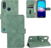 Voor Motorola Moto E6s (2020) Effen kleur Huidgevoel Magnetische gesp Horizontale flip kalftextuur PU lederen tas met houder & kaartsleuven & portemonnee (groen)
