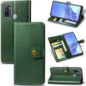 Voor Oppo A53 2020 retro effen kleur lederen gesp telefoonhoes met lanyard & fotolijst & kaartsleuf & portemonnee & standaardfunctie (groen)