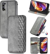 Voor OPPO Realme X7 Cubic Grid Pressed Horizontal Flip Magnetic PU Leather Case met houder & kaartsleuven & portemonnee (grijs)