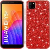 Voor Huawei Y5P glitter poeder schokbestendig TPU beschermhoes (rood)