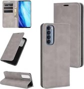 Voor OPPO Reno4 Pro 4G Retro-skin Business magnetische zuignap lederen tas met houder & kaartsleuven en portemonnee (grijs)