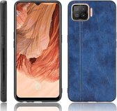 Voor OPPO F17 / A73 Schokbestendig Naaien Koe Patroon Huid PC + PU + TPU Case (Blauw)