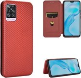 Voor vivo V20 Pro 5G koolstofvezel textuur magnetische horizontale flip TPU + pc + PU lederen tas met kaartsleuf (bruin)