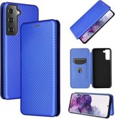 Voor Samsung Galaxy S30 Carbon Fiber Texture Magnetische Horizontale Flip TPU + PC + PU Leather Case met Card Slot (Blue)