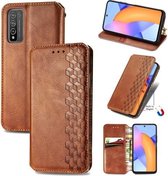 Voor Huawei Honor 10 X Lite Cubic Grid Pressed Horizontal Flip Magnetic PU Leather Case met houder & kaartsleuven & portemonnee (bruin)