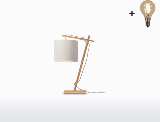 Tafellamp – ANDES – Naturel Bamboe - Licht Linnen - Met LED-lamp