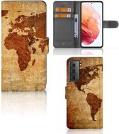 Telefoonhoesje Geschikt voor Samsung Galaxy S21 Wallet Bookcase Wereldkaart