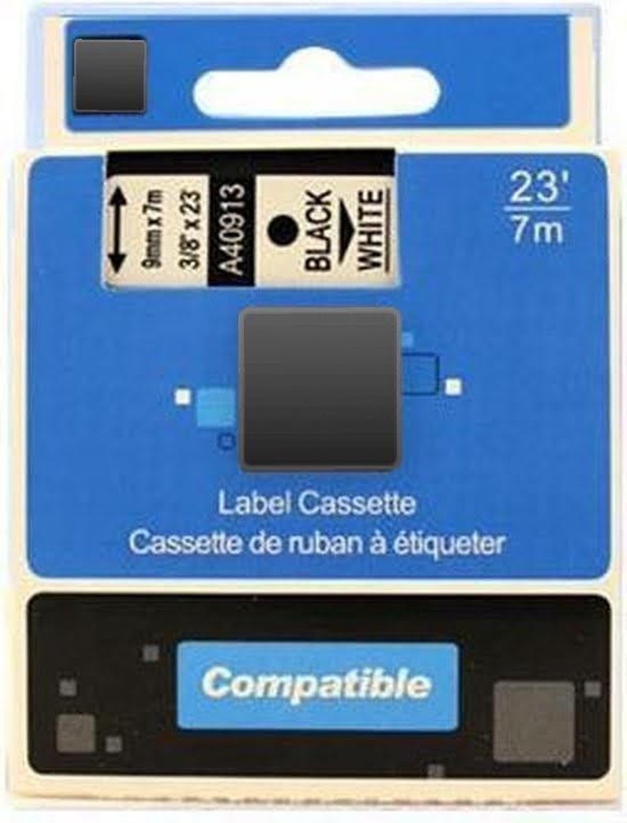 Dymo 40913 compatible tape 9mm. zwart op wit PrintVoordeelshop huismerk