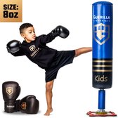Guerilla Sports – Staande Bokszak "KIDS BLUE" - Kickbokszak met stevige voet in hoogwaardige kwaliteit en leren bokshandschoenen (8oz) – Kids – Boksbal kind