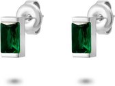 Twice As Nice Oorbellen in edelstaal, baguette, smaragd kleurige kristal