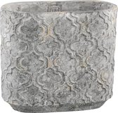 PTMD Mirla grijze cement antiek patroon pot ovaal maat in cm: 40 x 20 x 36 - Grijs