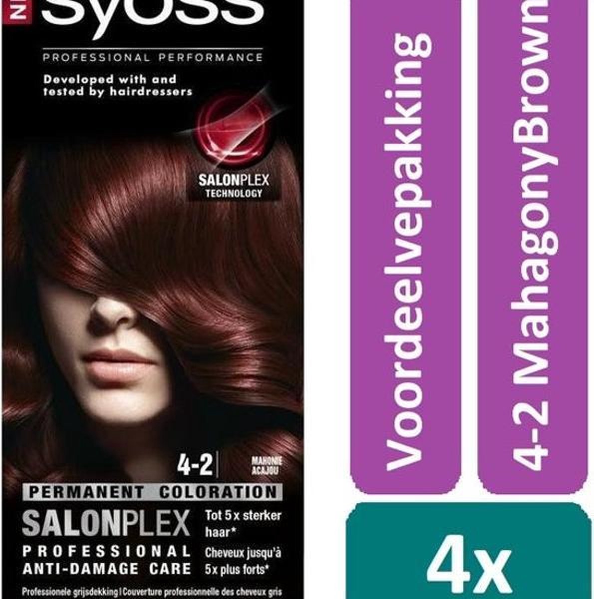 Syoss Colors - 4-2 Mahonie - Haarverf - 4 stuks - Voordeelverpakking |  bol.com