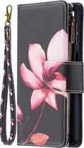 Samsung Galaxy A32 5G - Portemonnee met rits - book-case hoesje - ruimte voor 9 pasjes - zwart bloemen