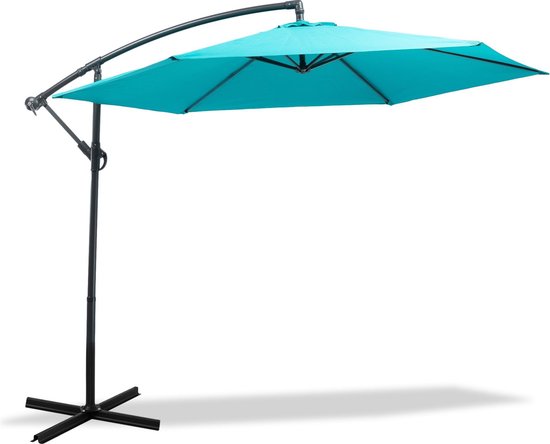 MaxxGarden Parasol - Zweefparasol - Ø300 cm - Frame royal grey - Blauw - Inc. parasolhoes