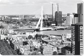 Muismat Rotterdam - Zwart-wit skyline van Rotterdam met de Erasmusbrug muismat rubber - 27x18 cm - Muismat met foto
