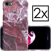 Hoes voor iPhone 7/8/SE 2020 Hoesje Marmer Back Case Hardcover Marmeren Hoes Rood Marmer - 2 Stuks