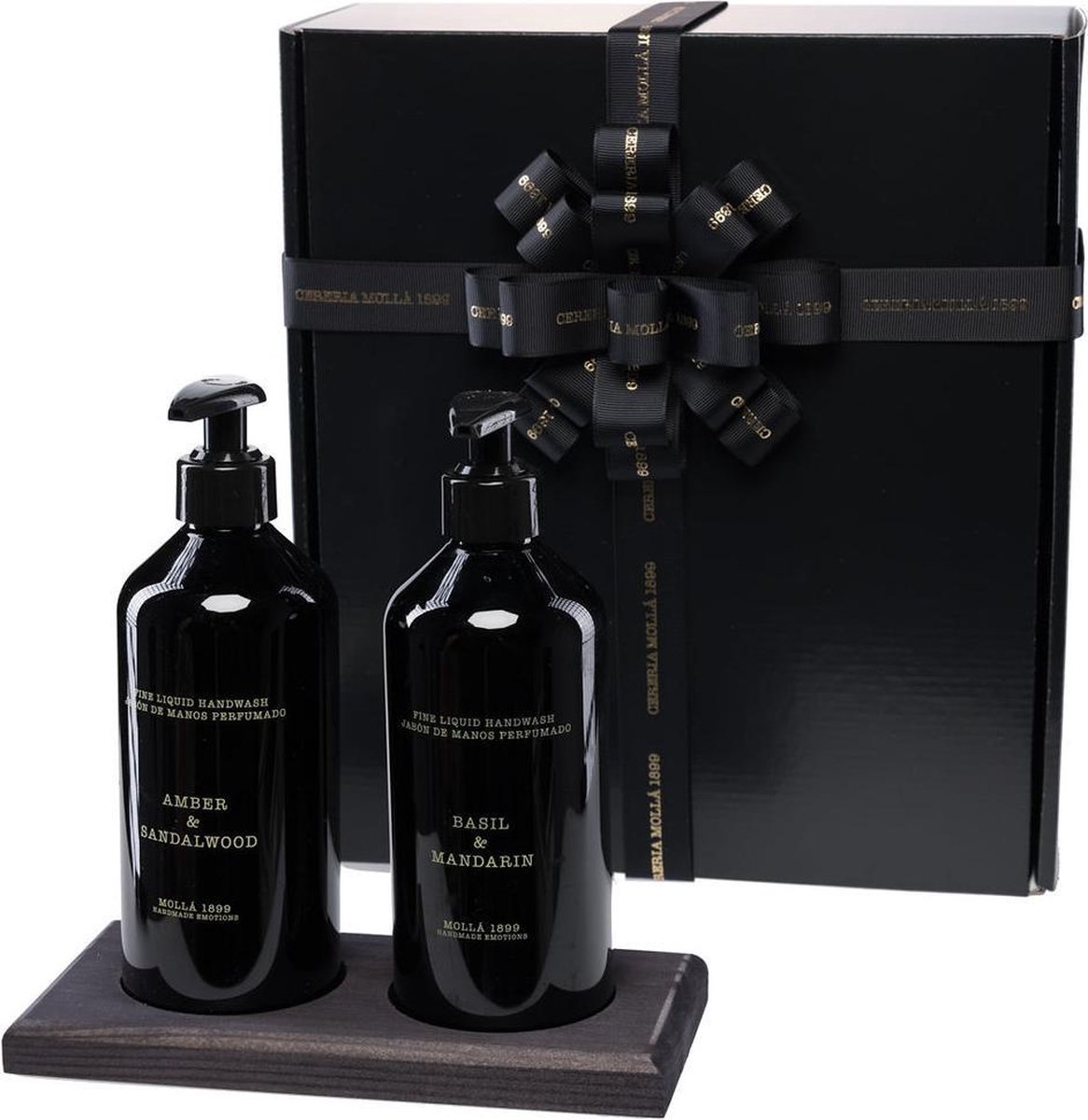 Cereria Molla 1899 - Giftset Cadeau Box doos geschenken set Fine Liquid Handwash Bodywash Zachte zeep 500ml Basil & Mandarin - Amber & Sandelwood Ideaal cadeau valentijn