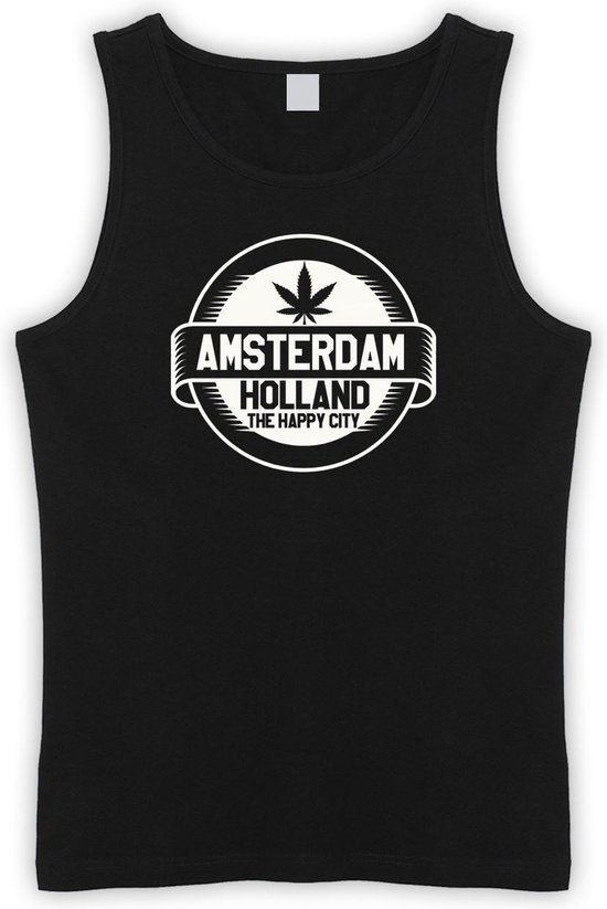 Zwarte Tanktop met “  Amsterdam / The Happy City " print size XL