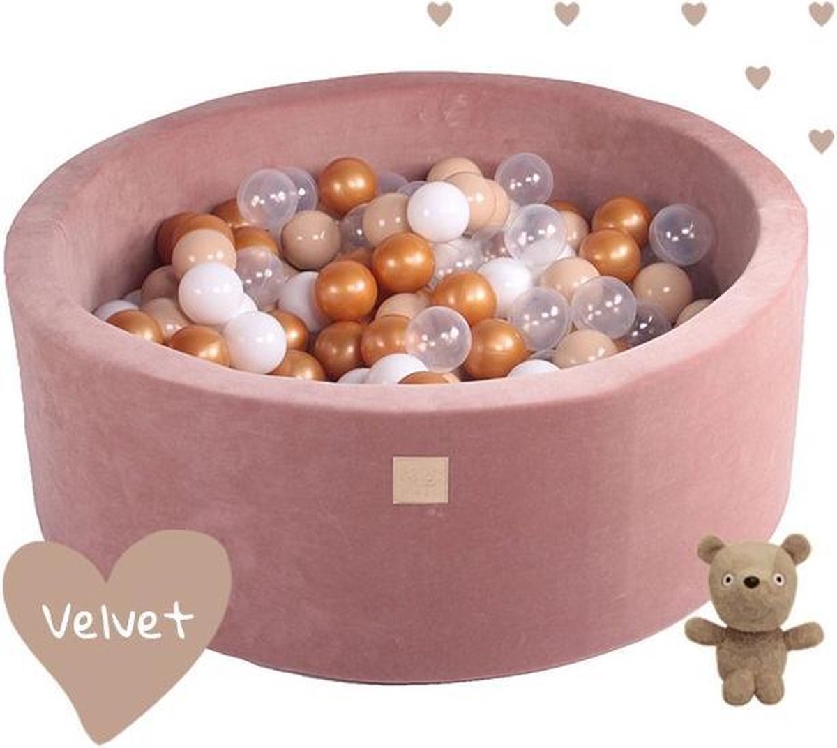 Velvet Teddy Beer Set. - Ballenbak baby - Speelgoed - Beige - Inclusief ballen