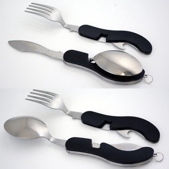 4-in-1 Inklapbaar Camping Bestek - Vork / Lepel / Mes / Flesopener - Roestvrij staal - Survival Bestek - Blauw van Naturehike — afbeelding 2