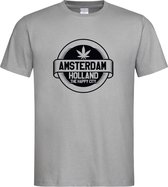 Grijs T shirt met zwart  " Amsterdam / The Happy City " print size L