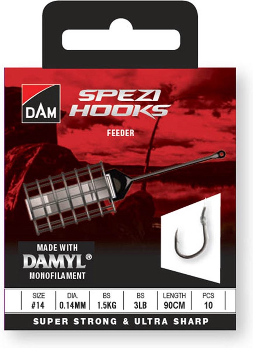 Dam Spezi Feeder - Onderlijn - Haakmaat 14 - 0.14mm - 1.5kg - 3lbs - 90cm - 10 Stuks - Zilver