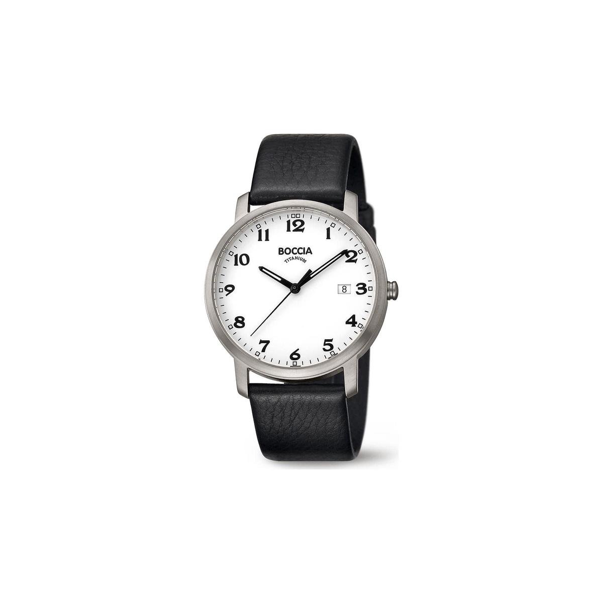 Boccia Titanium 3618.01 horloge - Leer - Zwart - 38 mm