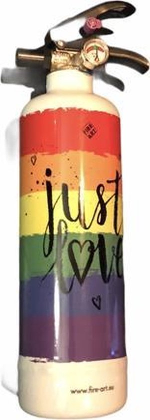 Design Brandblusser- Fire art - Just Love - Regenboog kleuren - Incl. muurbeugel -