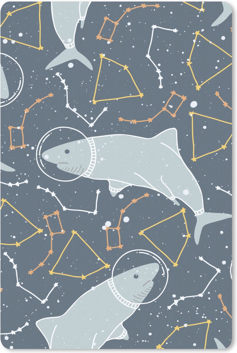 Muismat Bloemen Patroon - Patroon haai astronaut muismat rubber - 40x60 cm - Muismat met foto