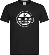 Zwart T shirt met wit  " Amsterdam / The Happy City " print size XL