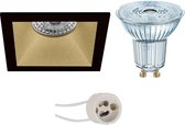 LED Spot Set - OSRAM Parathom PAR16 930 36D - Pragmi Pollon Pro - GU10 Fitting - Dimbaar - Inbouw Vierkant - Mat Zwart/Goud - 3.7W - Warm Wit 3000K - Verdiept - 82mm - BES LED