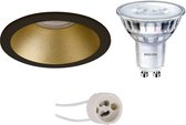 PHILIPS - LED Spot Set - SceneSwitch 827 36D - Prima Pollon Pro - GU10 Fitting - Dimbaar - Inbouw Rond - Mat Zwart/Goud - 1.5W-5W - Warm Wit 2200K-2700K - Verdiept - Ø82mm