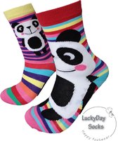 Verjaardag cadeautje - Kinder sokken Mismatch - Panda sokken - Leuke sokken - Vrolijke sokken - Luckyday Socks - Sokken met tekst - Aparte Sokken - Socks waar je Happy van wordt -