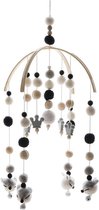 Baby mobiel voor wiegjes-Mobiel met wolbolletjes en wolfjes-Wieg decoratie rammelaar met houten frame en wol ornamenten