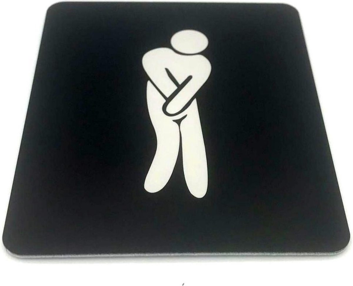 Deurbordje Toilet - WC bordjes – Tekstbord WC – Toilet bordje – Heren – Man Hoge Nood - Bordje – Zwart – Pictogram - Zelfklevend – 10 cm x 12 cm x 1,6 mm - 5 Jaar Garantie