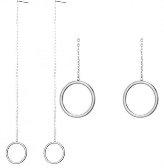 Doorsteek oorbellen- RVS -12.5 cm- cirkel-Charme  Bijoux