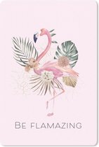 Muismat FlamingoKerst illustraties - Quote 'Be Flamazing' met een flamingo en bloemen op een lichtroze achtergrond muismat rubber - 18x27 cm - Muismat met foto