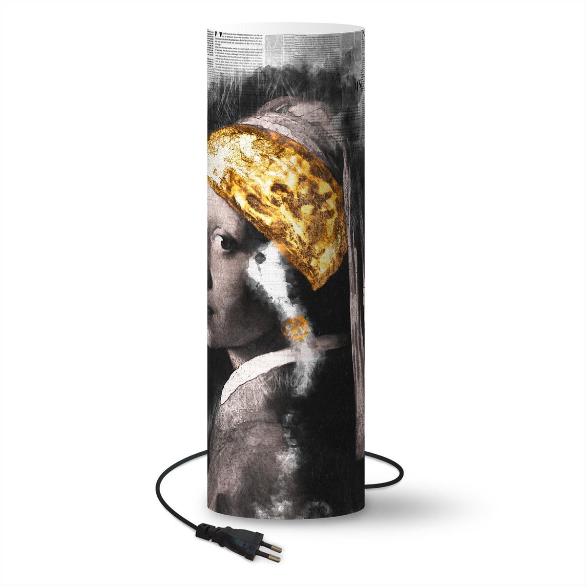 Lamp - Nachtlampje - Tafellamp slaapkamer - Het meisje met de parel - Vermeer - Goud - 60 cm hoog - Ø19.1 cm - Inclusief LED lamp