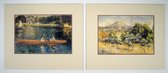 Perfecte set van 2 Posters in dubbel passe-partout - Pierre-August Renoir - Le mont Sainte-Victoire & The Seine at Asnières  - Kunst  -2x 50 x 60 cm