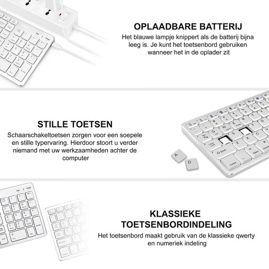 Wurk Draadloos Bluetooth Toetsenbord – Voor Mobiel en PC – Ergonomisch – Mac – Zilver
