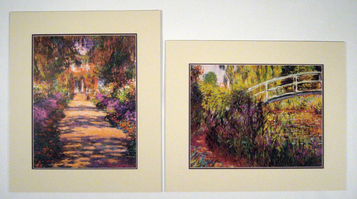 Catch Projecten Perfecte set van 2 Posters in dubbel passe-partout - Claude Monet - Il viale del giardino & Le pont japonais - Kunst -2x 50 x 60 cm Kleur